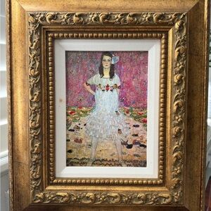 Vintage Gold Framed Art with Pink and White Highlights Mäda Primavesi by Klimt